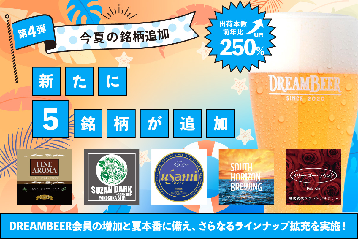 DREAMBEER会員の増加と夏本番に備え、さらなるラインナップ拡充を実施  